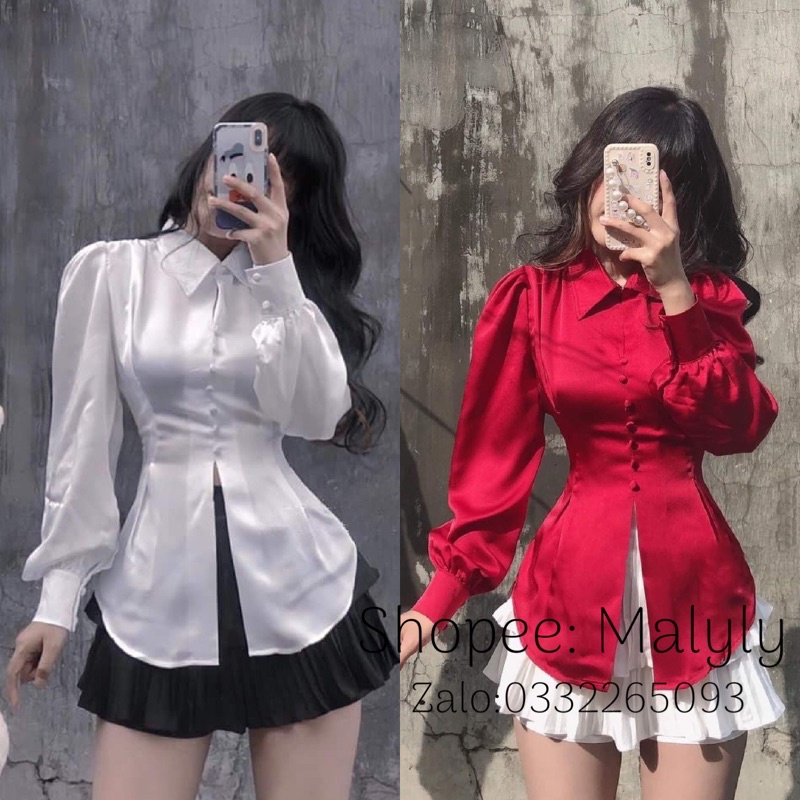 [Mã FAMARAL1 giảm 10K đơn 50K] [ HÀNG THIẾT KẾ ] [HÌNH THẬT] ÁO SƠ MI NỮ KIỂU CÔNG SỞ DỰ TIỆC DÀI TAY TRẮNG NÚT BỌC