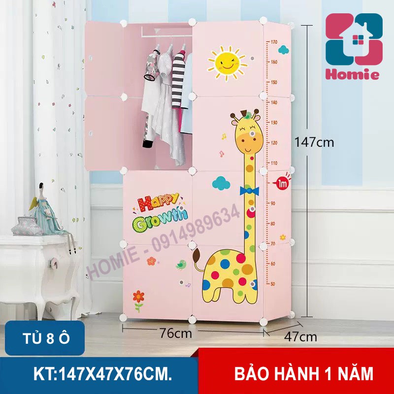 Tủ nhựa lắp ráp thông minh đa năng 8 ô - S37cm KT: 142x72x37CM (CAO X RỘNG X SÂU)