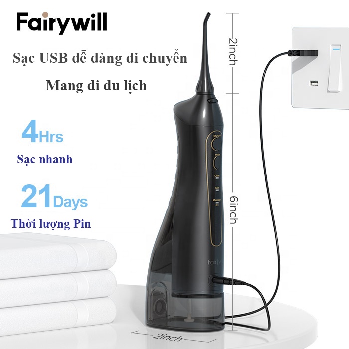 Máy tăm nước cầm tay Fairywill F5020E hàng Đức chăm sóc răng miệng mới nhất 2023