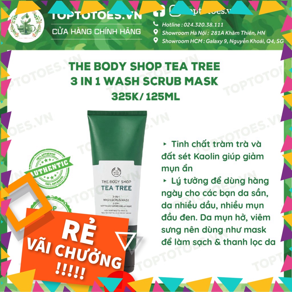 SỐC THẬT SỰ Sữa rửa mặt kiêm mặt nạ và tẩy tế bào chết The Body Shop Tea Tree 3 In 1 Wash Scrub Mask làm sạch sâu, detox