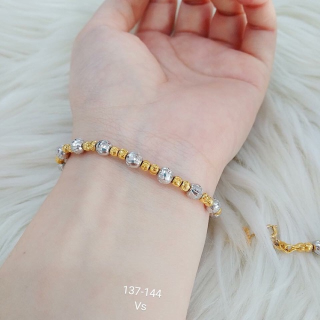 Vòng tay bi nữ 2 màu đồng non bền màu vĩnh viễn