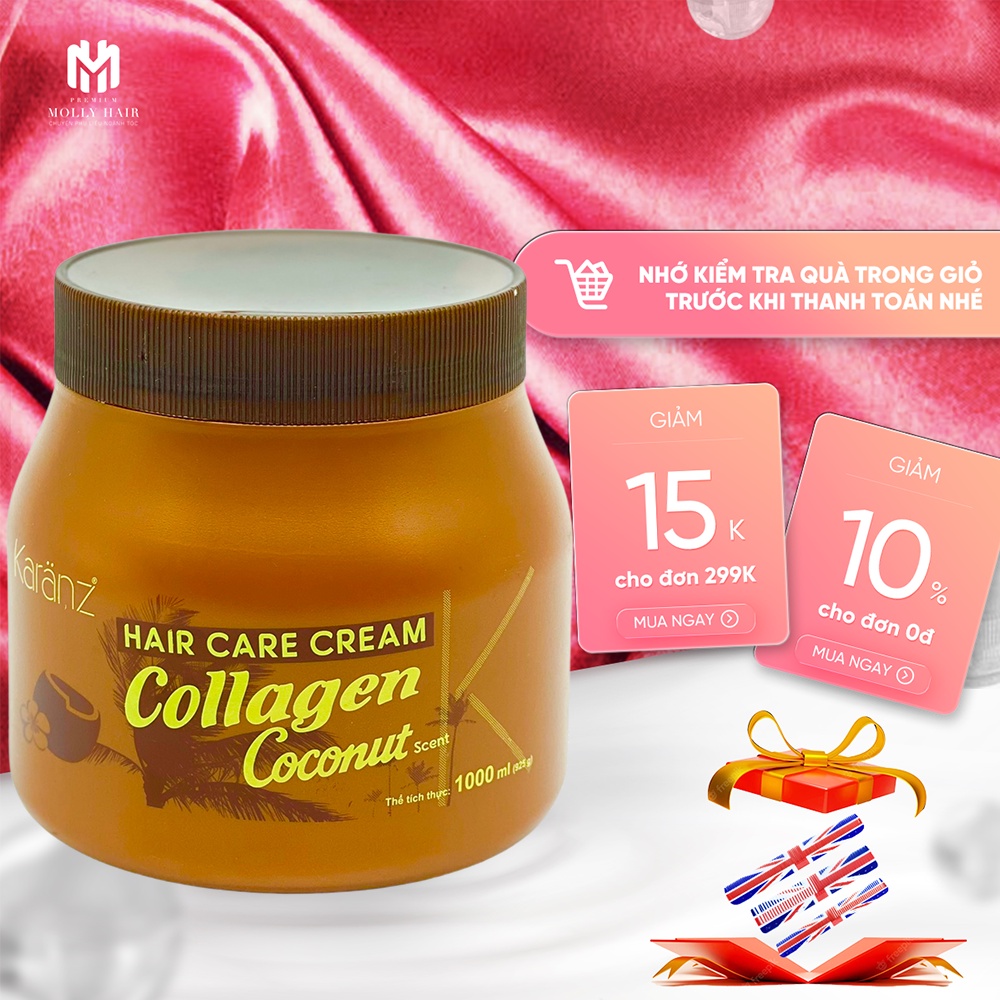 Hấp dầu Collagen MollyHair Karanz, sử dụng cho cấp ẩm và 100% tính chất từ dừa  1000ml