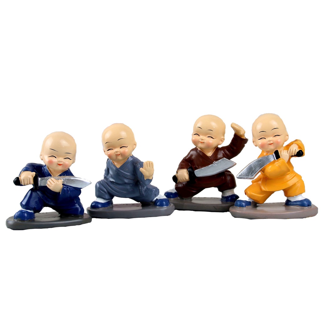 Trang trí taplo ô tô - Bộ 4 chú tiểu múa kiếm đặt bàn làm việc giúp mang lại may mắn tài lộc - Phật Pháp An Nhiên