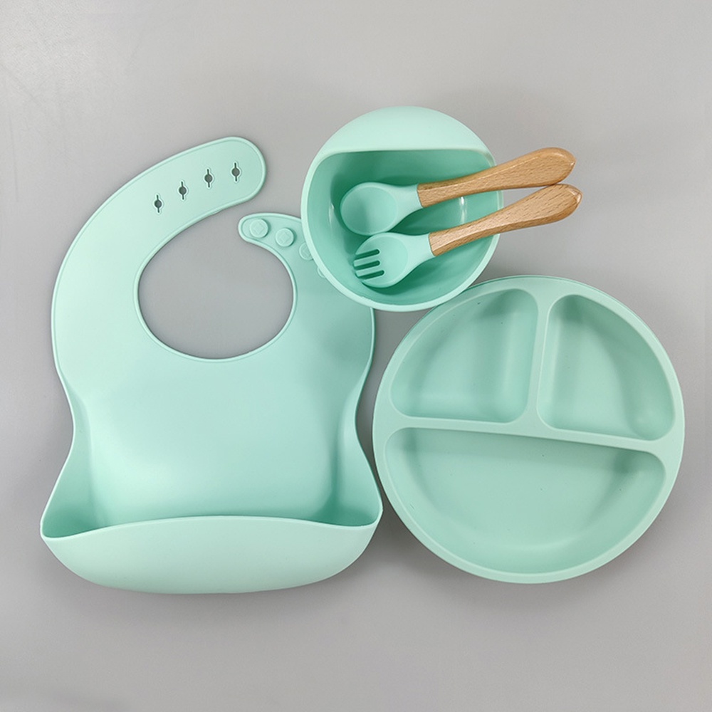 BEAR LEADER Bộ Tô / Muỗng / Nĩa Bằng Silicon Mềm Không BPA Có Giác Hút Hình Gấu Chống Trượt Cho Bé Tập Ăn
