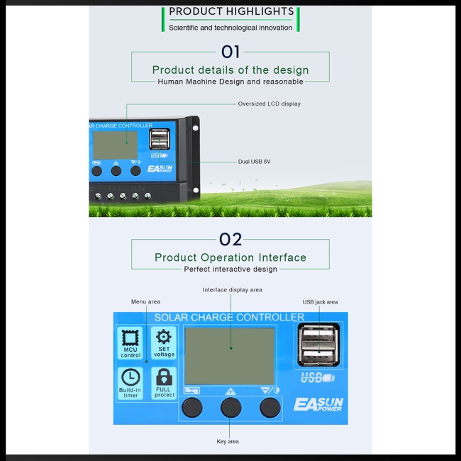 Bộ Điều Khiển Sạc Năng Lượng Mặt Trời 10a / 20a / 30a
