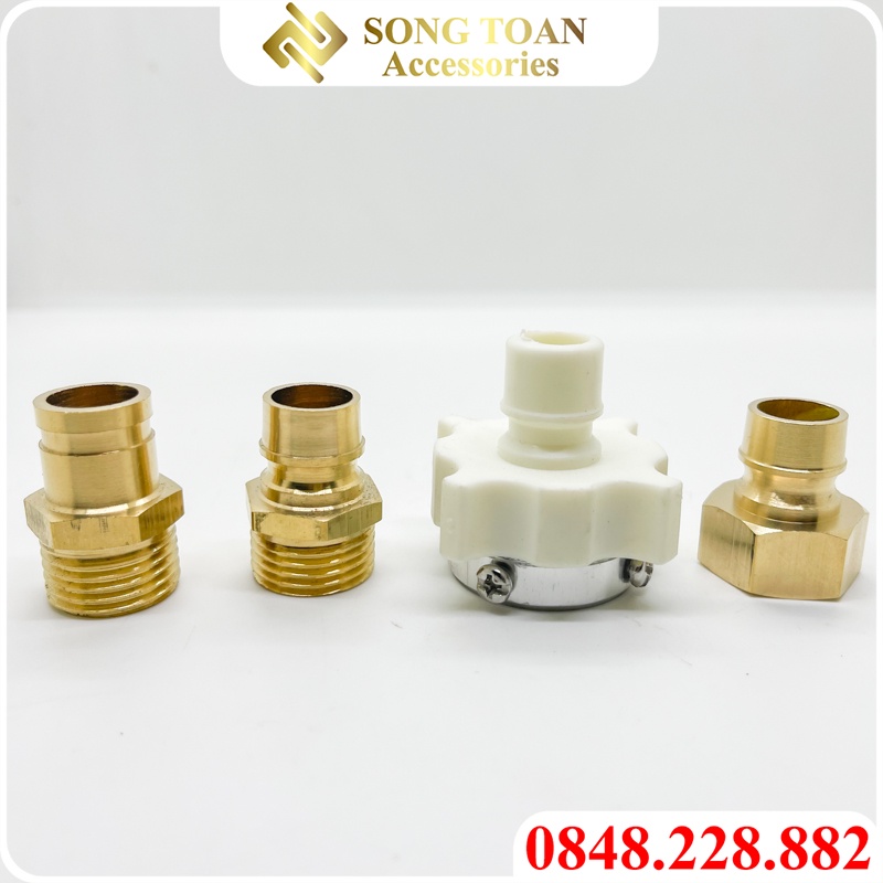 Đầu Nối & Béc Dùng Cho Dây Cấp Nước Máy Giặt - Bước Ren 21 Có Đầu Nối Nhanh 1 Chạm - Chất Liệu Đồng Thau & Nhựa