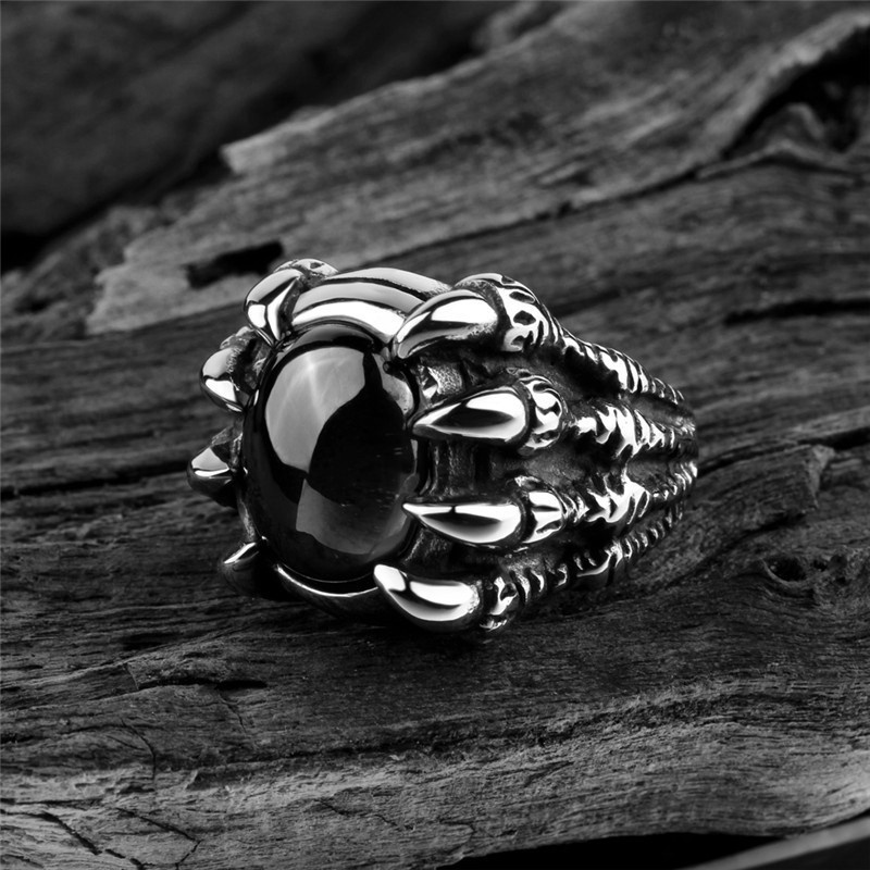 Nhẫn Đính Đá Hồng Ngọc Đen Phong Cách Gothic Thời Trang Cho Nam