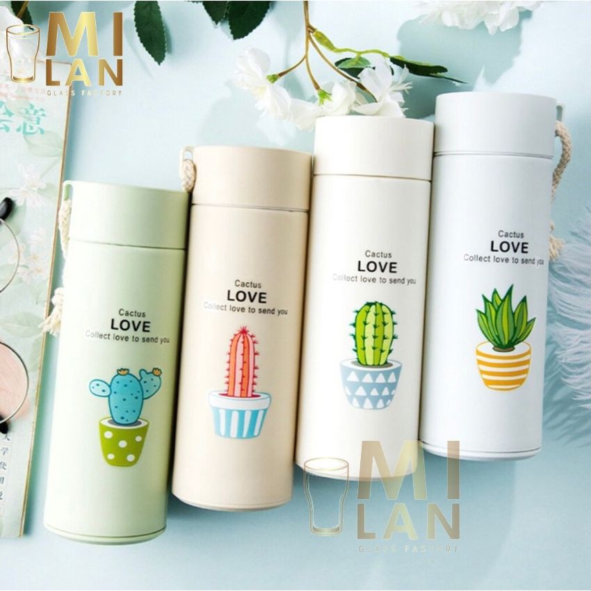 [Video+Hình ]Bình Giữ Nhiệt Thuỷ Tinh Nhiều Màu CACTUS COLLECTION dung tích 400ml ML-R075 quà tặng dễ thương cổ Rộng