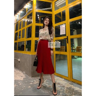 Chân váy xếp ly Olioli fashion (Dài ngang gối, Lụa Nhật Lam)