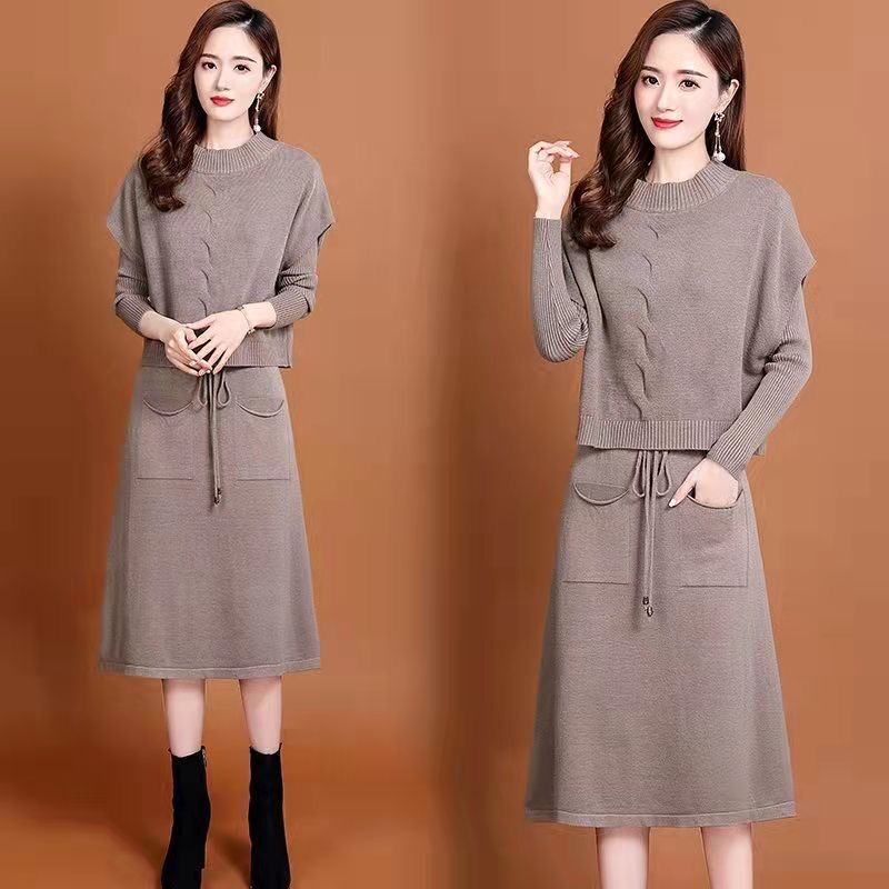 Set Áo Sweater Dệt Kim Phối Chân Váy Buộc Dây Thời Trang Trẻ Trung váy len xuông dài váy xuông thu đông váy len suông dáng dài váy len body dáng dài chân váy len dáng dài chân váy len dài váy len tăm dáng dài váy len tăm xuông