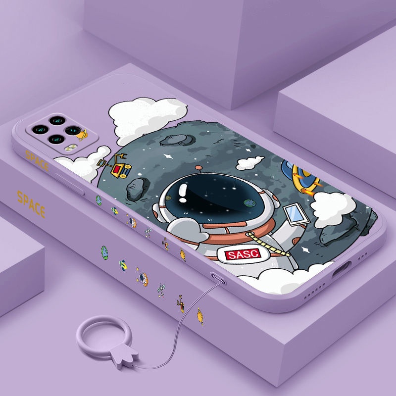 Ốp Điện Thoại silicone TPU Hình Phi Hành Gia Có Dây Đeo Cho oppo a54 a55 a74 a94 a95