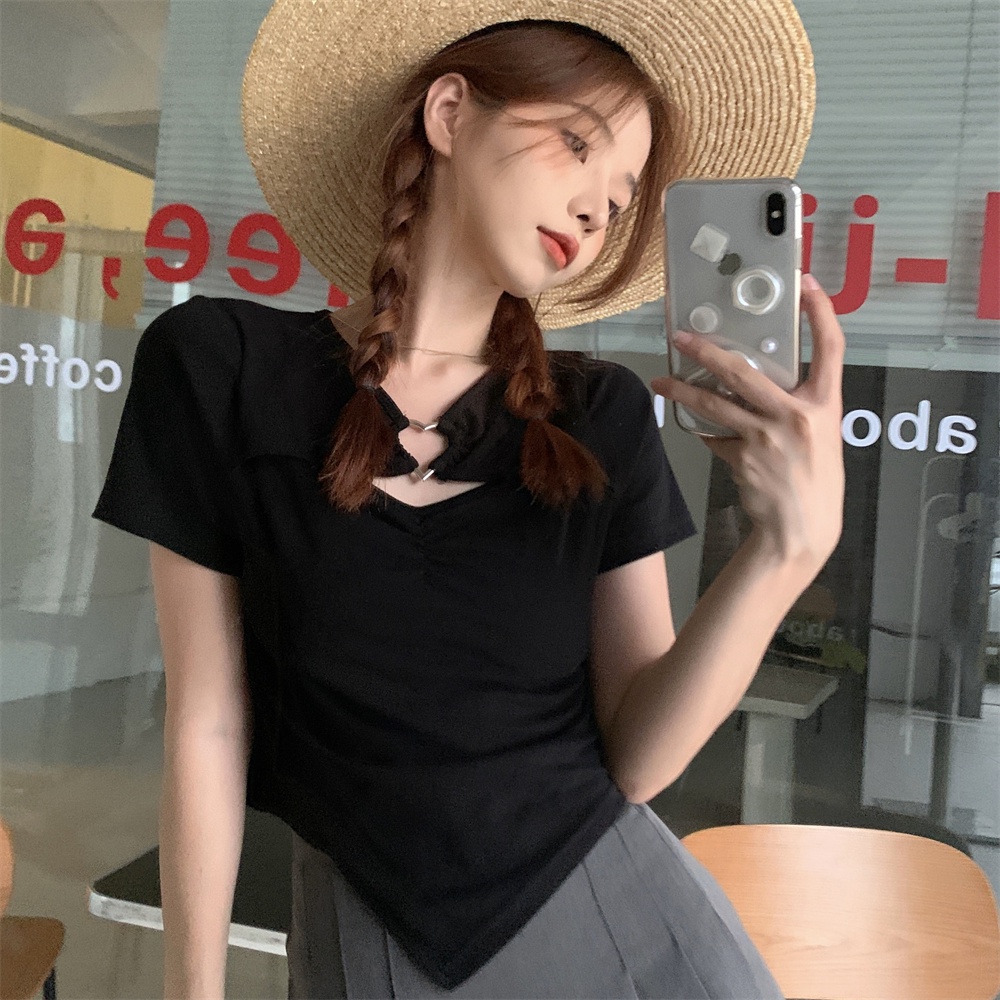Áo Thun Tay Ngắn Dáng Rộng Thiết Kế Độc Đáo Phong Cách Hàn Quốc Thời Trang Cho Nữ