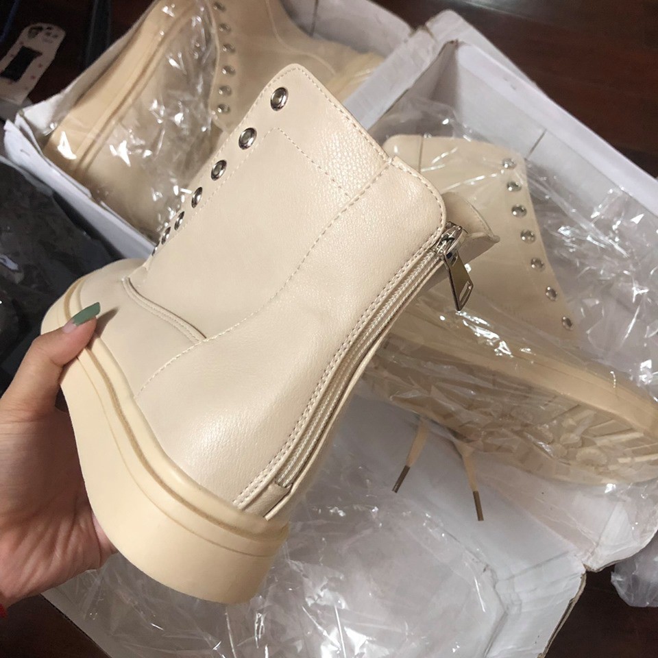 Boot cao cổ ulzzang  Meimei T8.13 Giày cao cổ nữ dạng bốt đế bằng chất liệu da PU có khóa kéo sau boots | BigBuy360 - bigbuy360.vn