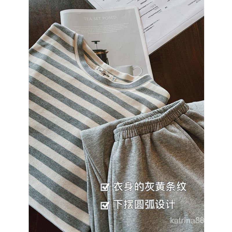 Bộ đồ ngủ tay dài 100% cotton họa tiết kẻ sọc đơn giản phong cách Nhật Bản thời trang xuân thu cho nữ