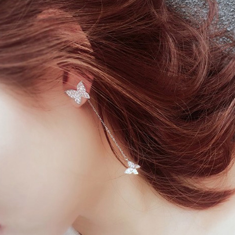 Đôi Bông Tai Mạ Bạc Hình Bướm Dáng Dài Xinh Xắn Dành Cho Nữ