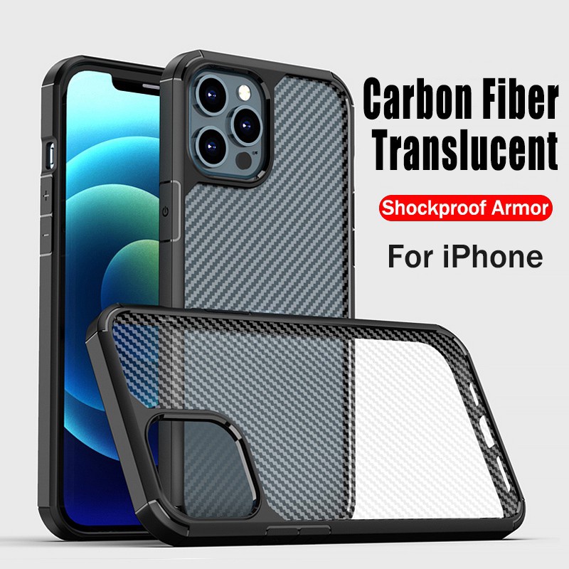 Ốp Điện Thoại Cứng Trong Suốt Chống Sốc Họa Tiết Sợi Carbon Cho iPhone 13 12 11 Pro Max X XS XR 8 7 Plus + SE 2020