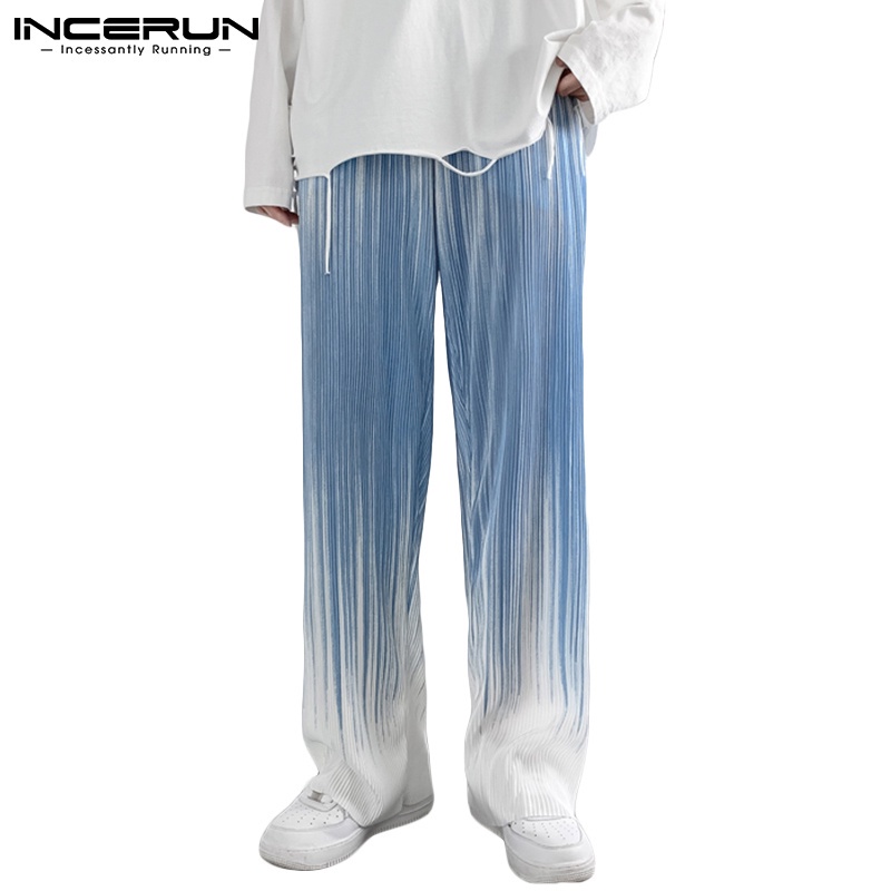 Quần dài INCERUN dáng rộng lưng cao đàn hồi 2 màu sắc gradient tùy chọn thời trang dành cho nam