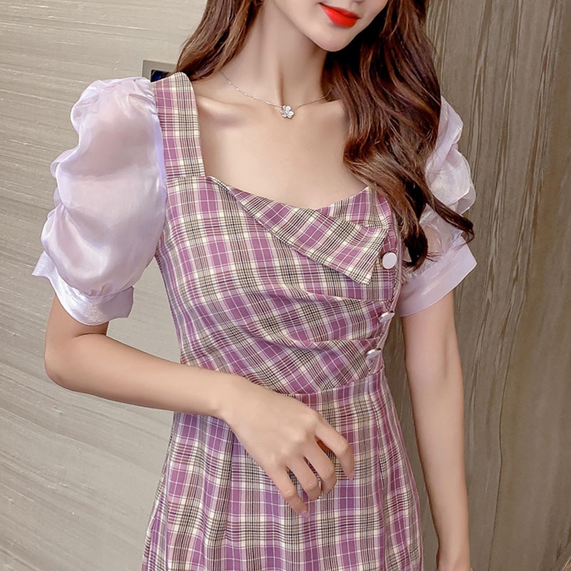 IELGY   Đầm Tím Cổ Vuông Có Khóa Kéo Thời Trang Cho Nữ