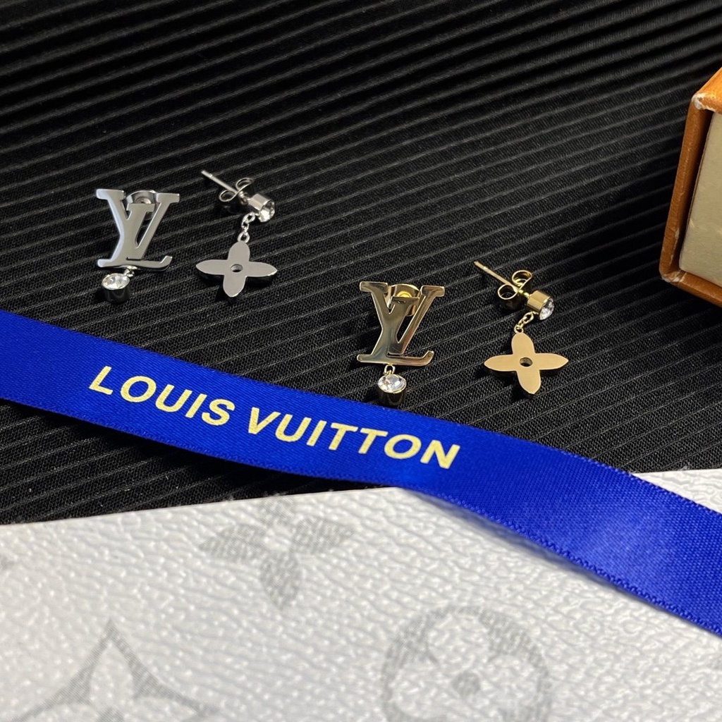 LOUIS VUITTON Khuyên Tai Tròn Bằng Thép Titan In Logo LV Thời Trang