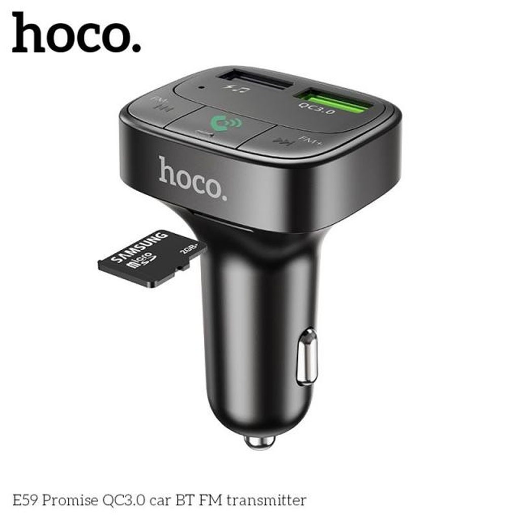 Tẩu sạc xe hơi 2 cổng USB Hoco E.59 V5.0, sạc nhanh 5V/3.1A + Q.C 3.0, khe hỗ trợ cắm thẻ TF, nghe nhạc và sạc pin