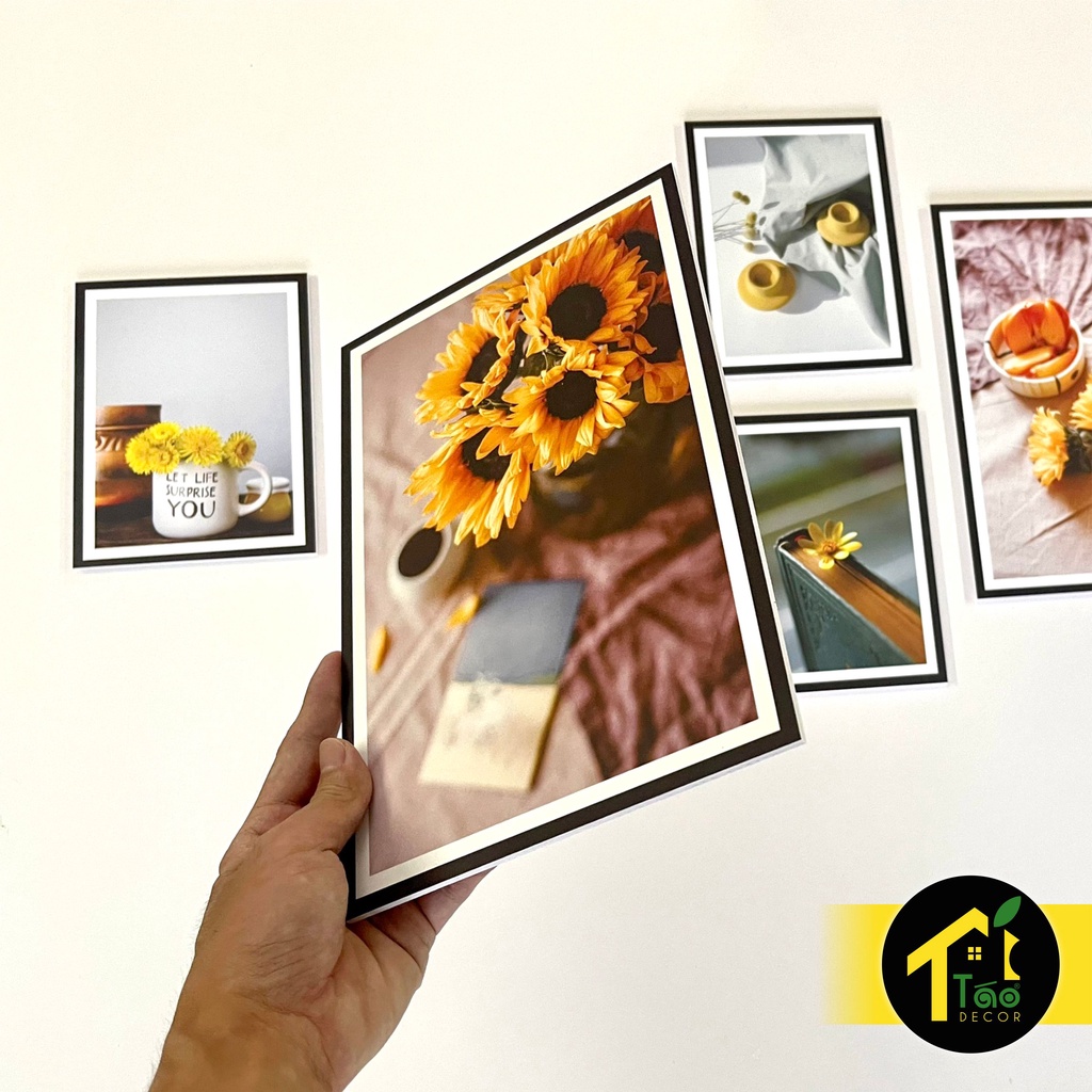Set 6 tranh treo tường, tranh dán tường hoa và lá cây siêu đẹp có sẵn keo hai mặt siêu dính, Táo Decor