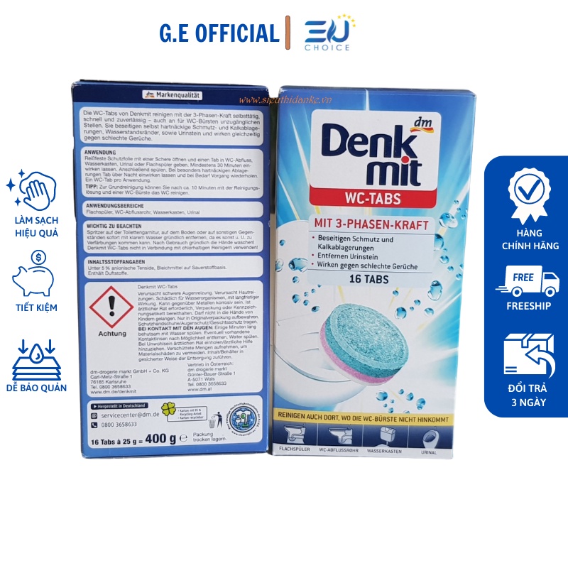 Viên tẩy bồn cầu Denkmit WC Tabs nhập khẩu Đức diệt khuẩn, làm sạch nhanh hộp 16 viên