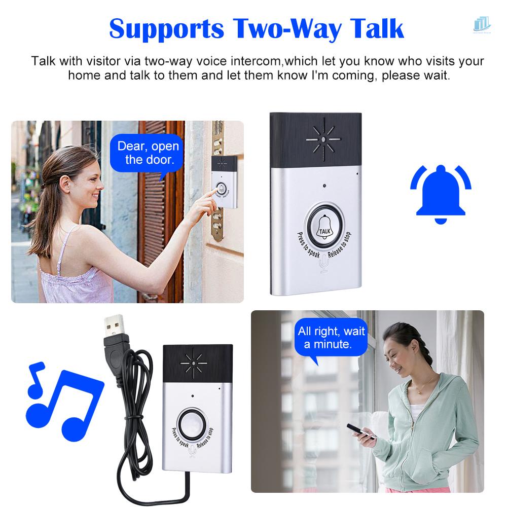 Chuông Cửa Liên Lạc 2 Chiều Không Dây 2 Chiều Có Nút Đơn Vị Thông Minh 2 Chiều Màu Bạc Cho Nhà Ở