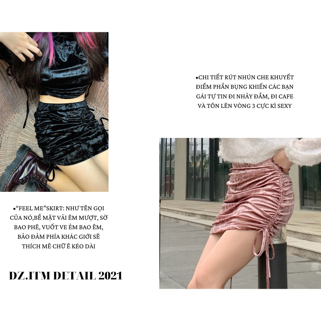 Chân váy nhung thắt dây màu hồng - Pink Feel Me Skirt