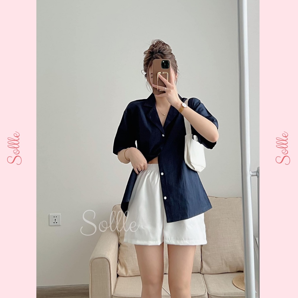 Áo sơ mi nữ ngắn tay cổ V basic oversize chất đũi mát nhiều màu ulzzang Hàn Quốc Sollle