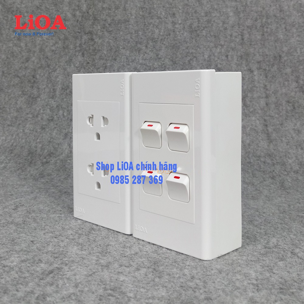 Combo ổ cắm điện đôi 3 chấu LiOA 16A 3520W + 4 công tắc điện - Lắp nổi