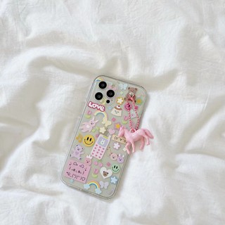 Ốp điện thoại trong suốt họa tiết hoạt hình có dây đeo đáng yêu thích hợp cho Iphone 11 11promax Se 2020 7 8plus