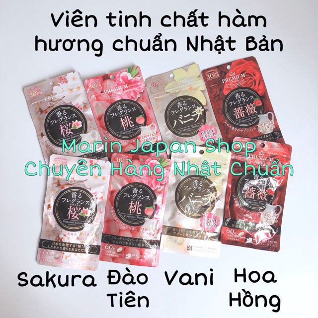 (Có sẵn,đủ 4 hương)Viên tinh chất hàm hương thơm cơ thể hoa hồng,vani,đào tiên,sakura Nhật hebora