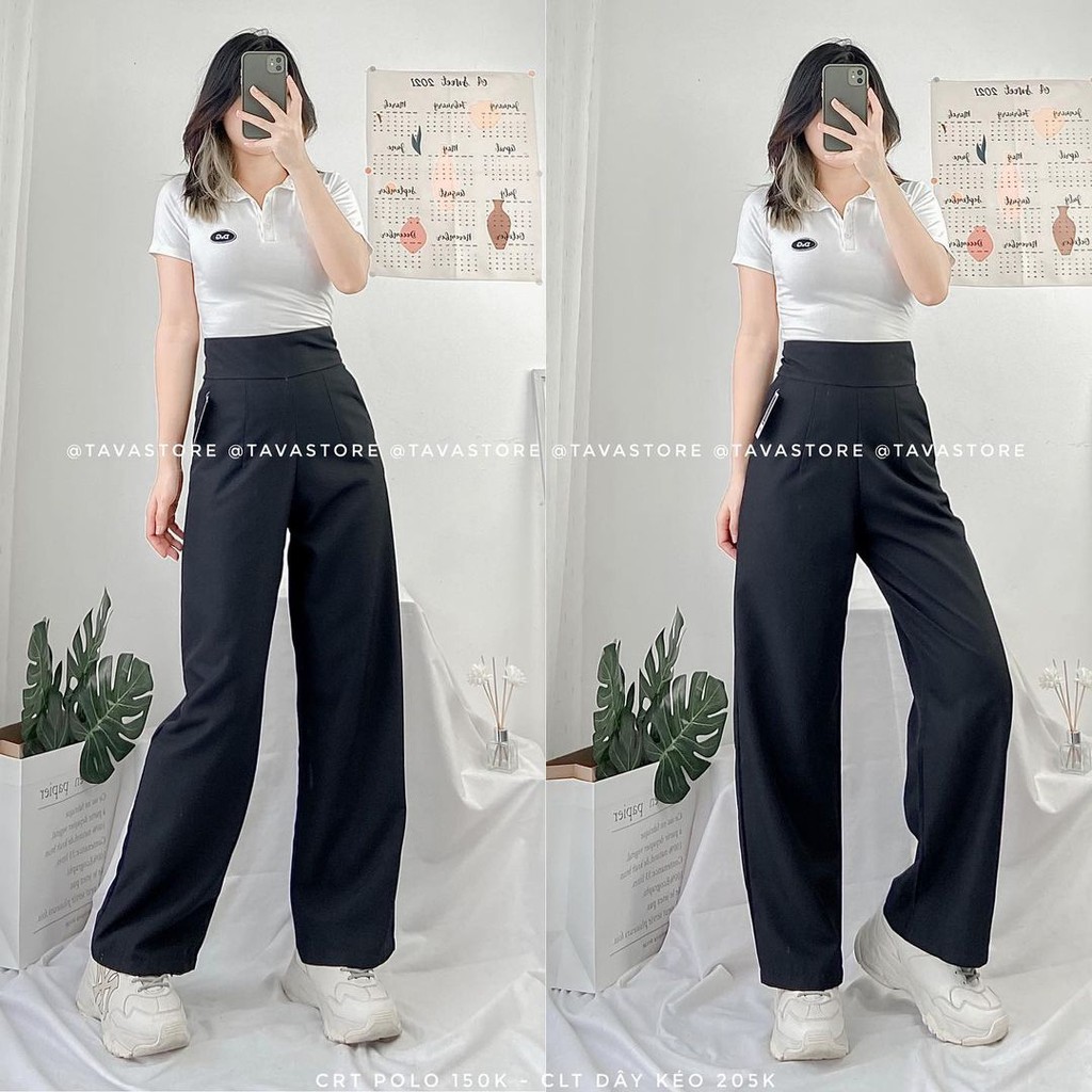Quần Tây Ống Rộng Culottes Nữ Loại Nút Trước Hoặc Dây Kéo Sau