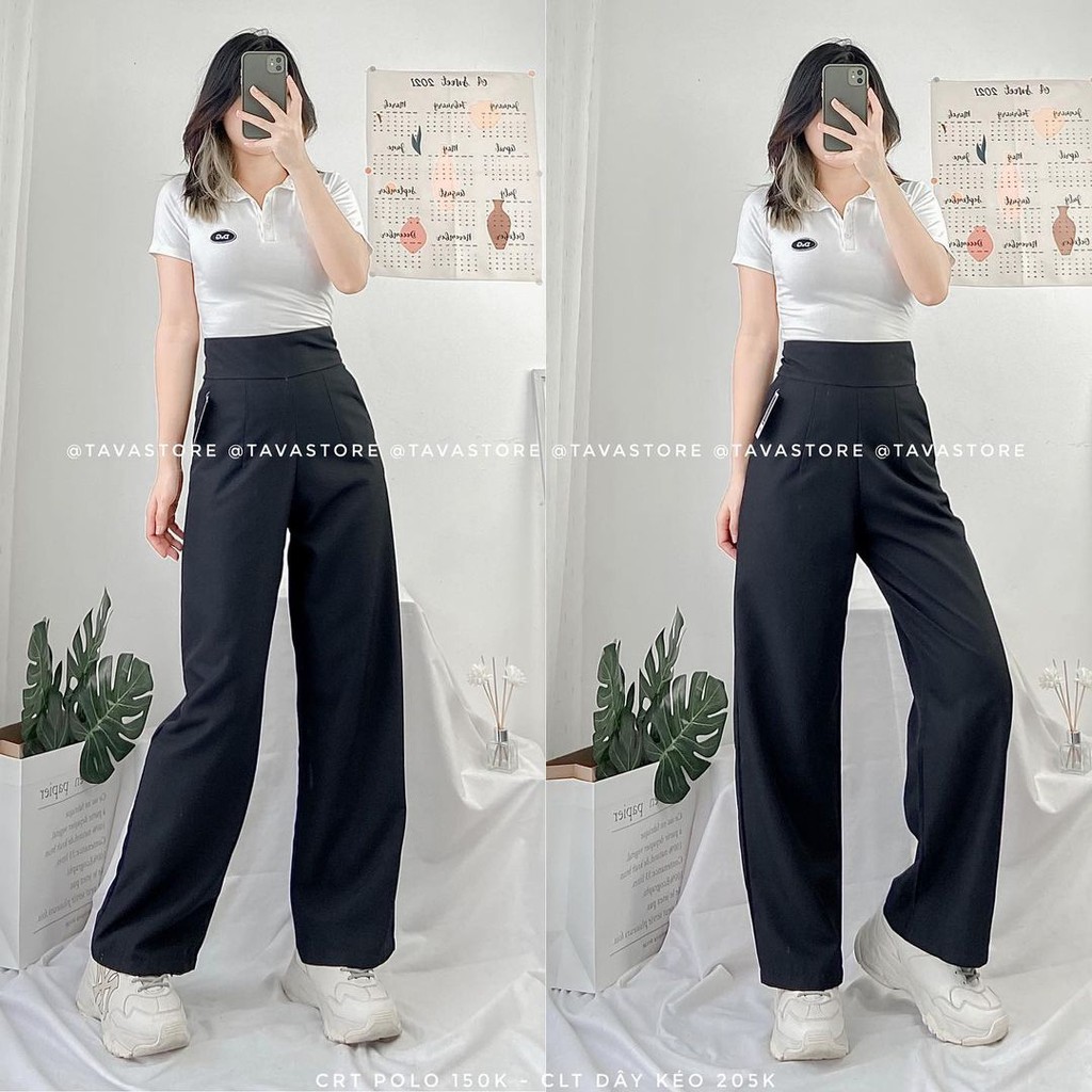 Quần Tây Ống Rộng Culottes Nữ Loại Nút Trước Hoặc Dây Kéo Sau