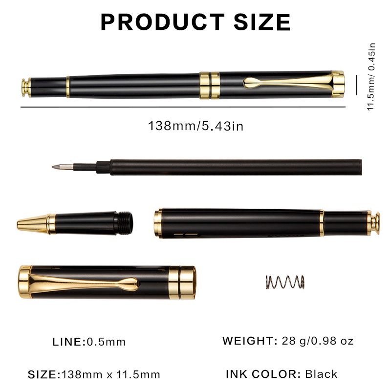 1 Gói Bút Bi Bằng Thép Không Gỉ Với Viền Chrome Màu Vàng Sang Trọng Làm Quà Tặng Cho Nam Và Nữ