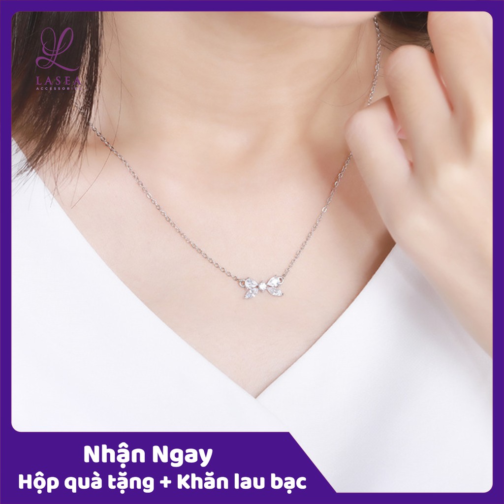 Bộ dây chuyền liền mặt nữ trang sức bạc Ý S925 Lasea - Nơ dễ thương đính đá cao cấp A388A