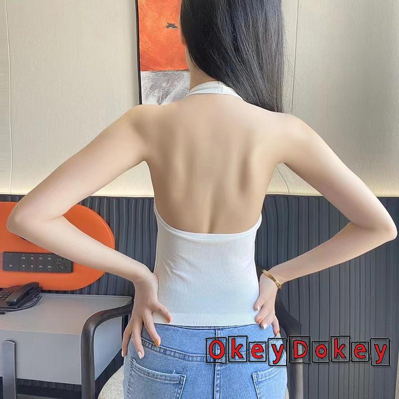 Áo Cổ Yếm Không Tay Hở Lưng Ôm Dáng Màu Trơn Thời Trang Mùa Hè Cho Nữ