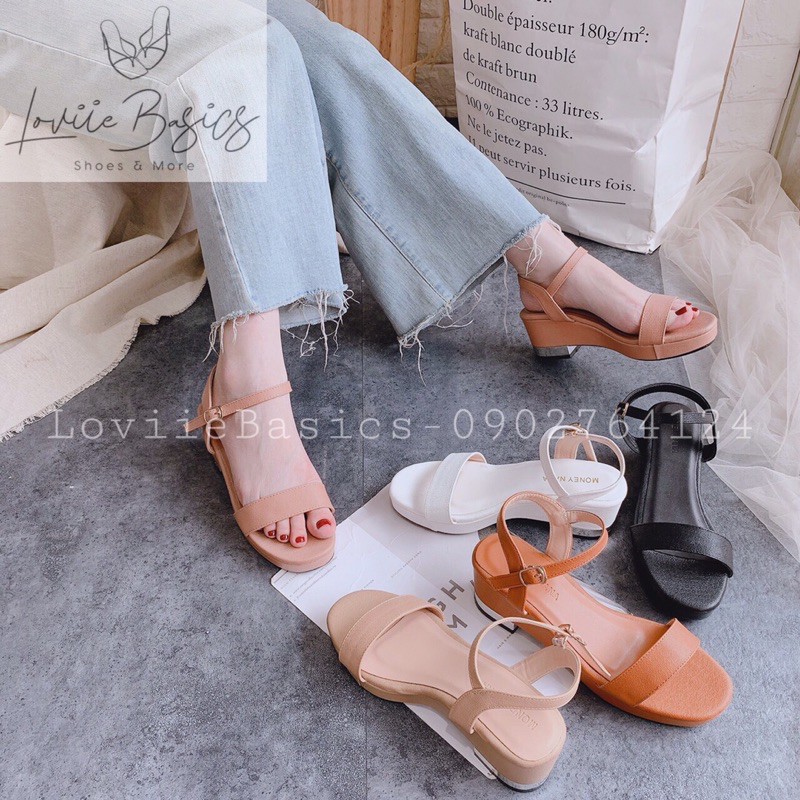 SANDAL NỮ CAO GÓT LOVIIE BASICS - GIÀY SANDAL QUAI NGANG 5P - GIÀY QUAI HẬU ĐẾ XUỒNG - SANDAL NỮ ĐỘN ĐẾ S190818