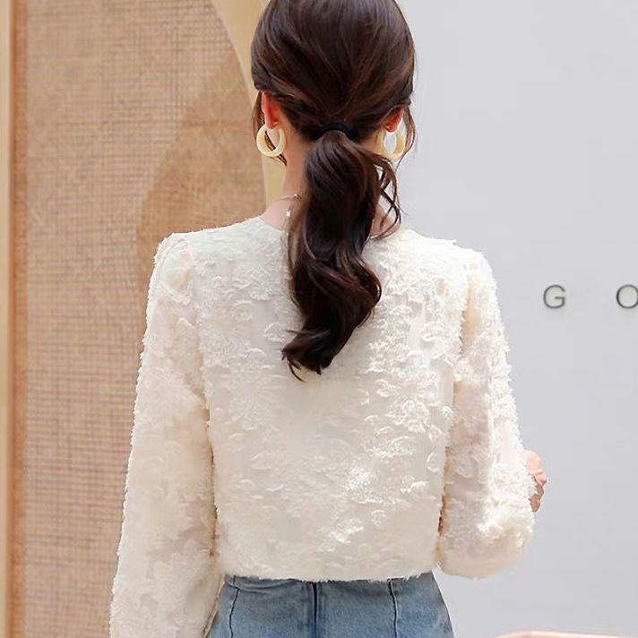 Áo sơ mi tay dài phối ren hoa phong cách thu đông thời trang cho nữ
