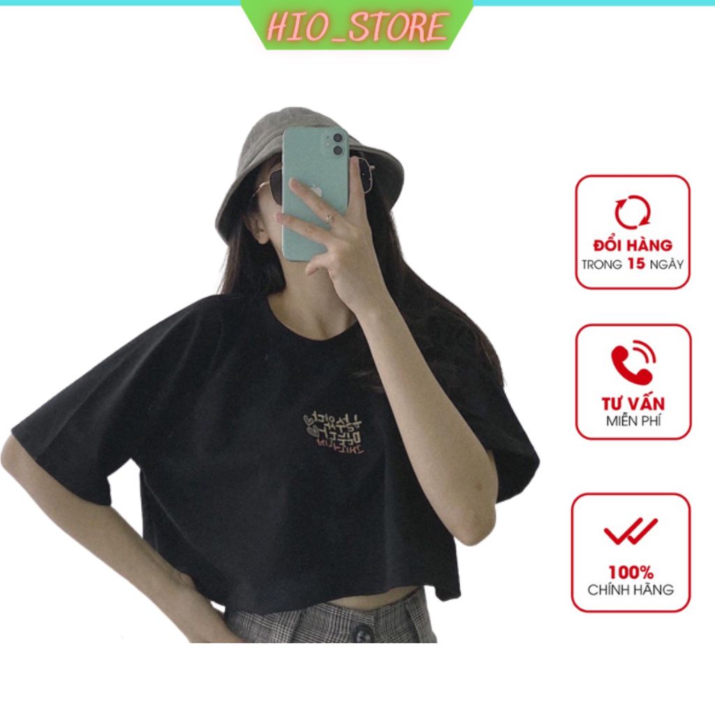 Áo Croptop Kiểu Nữ Chữ Hàn Áo Thun Croptop Tay Lỡ Dáng Rộng Áo Croptop Rộng Cổ Tròn Cá Tính Năng Động B011