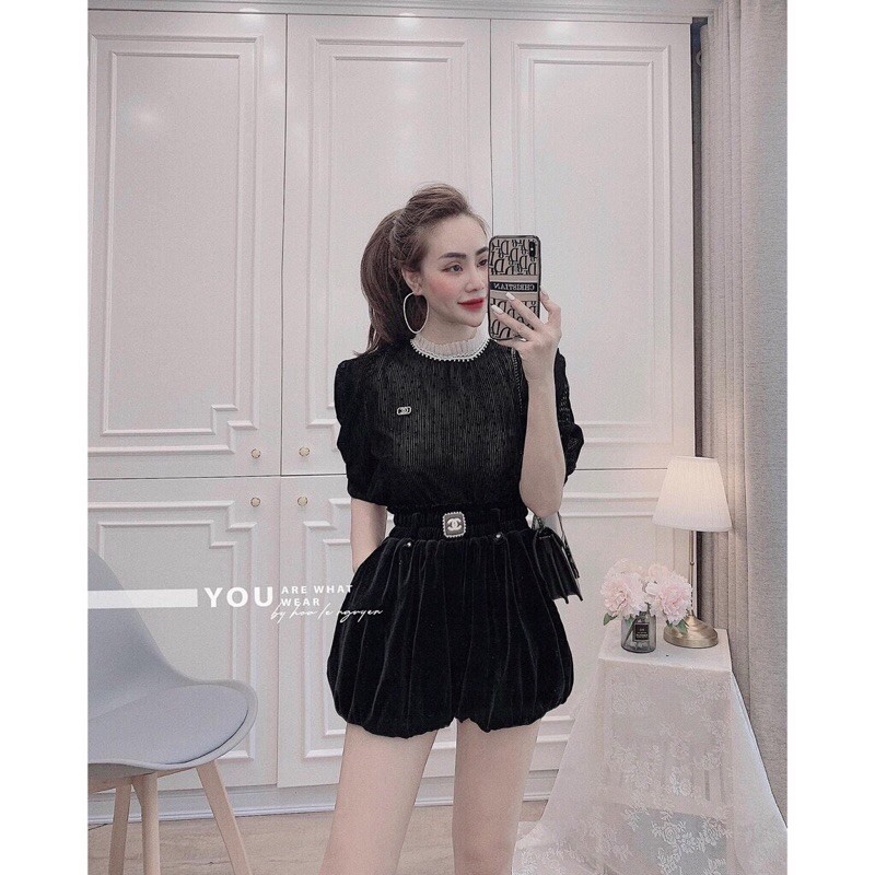 QUẦN SHORTS ĐEN NHUNG C.N