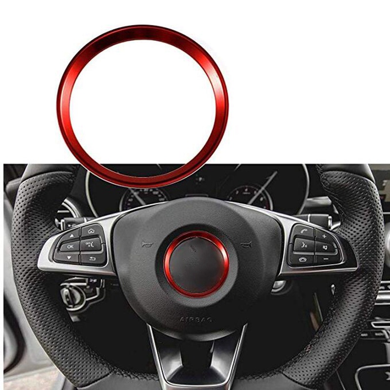 1 Viền Tròn Logo Màu Đỏ Gắn Trang Trí Vô Lăng Xe Hơi Mercedes Benz C E CLA GLC GLE Class 2015+