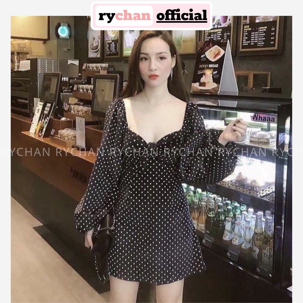 DX892 - Đầm Xòe Tay Phồng Chấm Bi Đầm Xòe Sang Trọng Đầm Đi Chơi Đầm Gợi Cảm Sexy