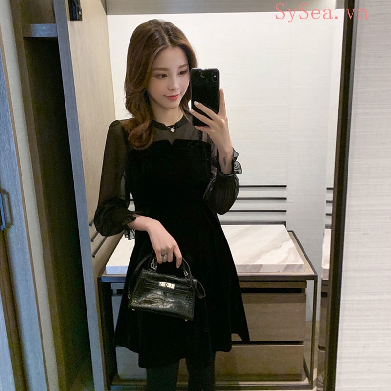 Đầm Chữ A Dài Tay Thắt Nơ Eo Vải Chiffon