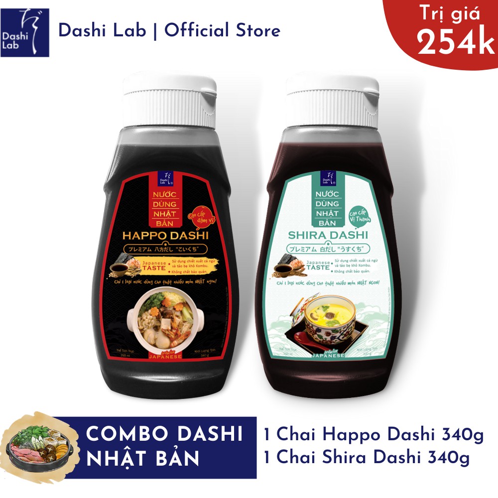 Combo Dashi Nhật Bản (1 chai Happo Dashi 340g, 1 chai Shira Dashi 320g)