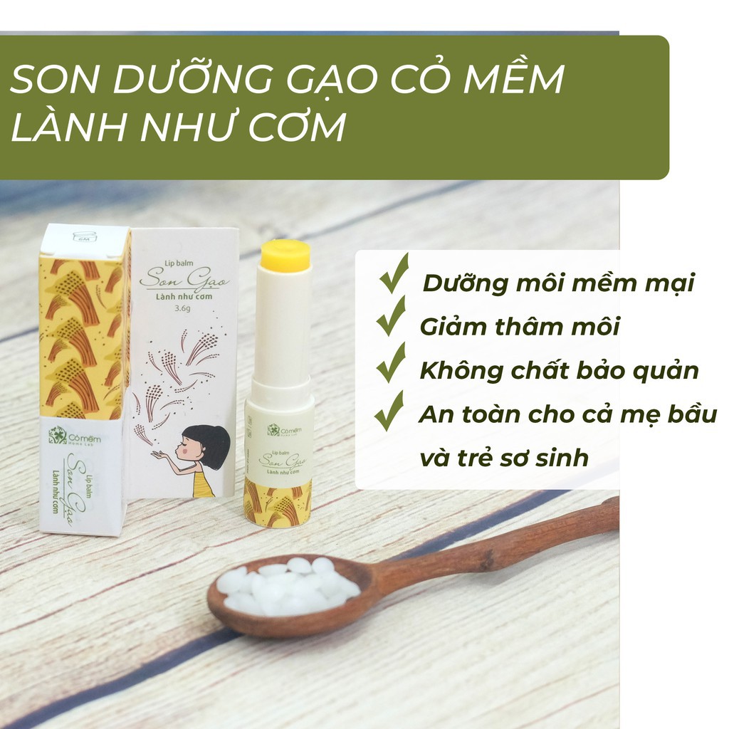 [Chuyển phát nhanh][Tóc thẳng] Son Dưỡng Môi Gạo Cỏ Mềm Chống Thâm Môi Dưỡng Không Màu Giảm Khô Nẻ Mùa Hanh Khô An Toàn