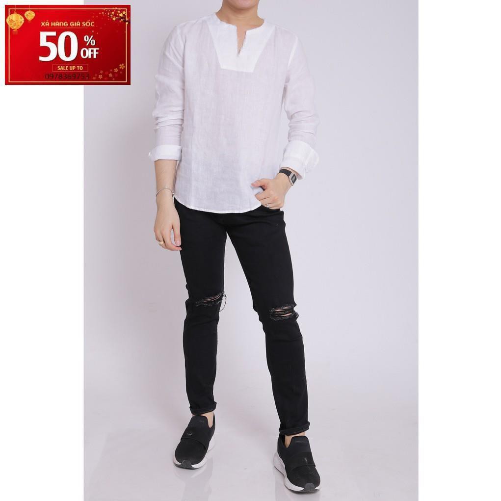 Áo sơ mi nam linen cao cấp dài tay cổ tua tròn boypro SBM006 (màu trắng)