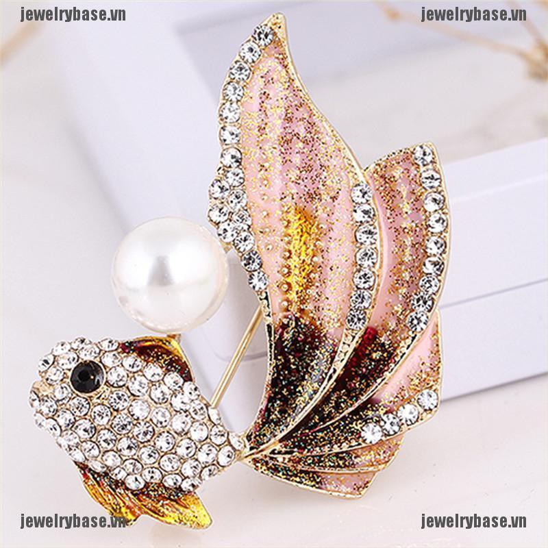 [Base] Enamel Goldfish Brooch Pin Women Rhinestone Crystal Animal Brooch Dress Jewelry [VN]