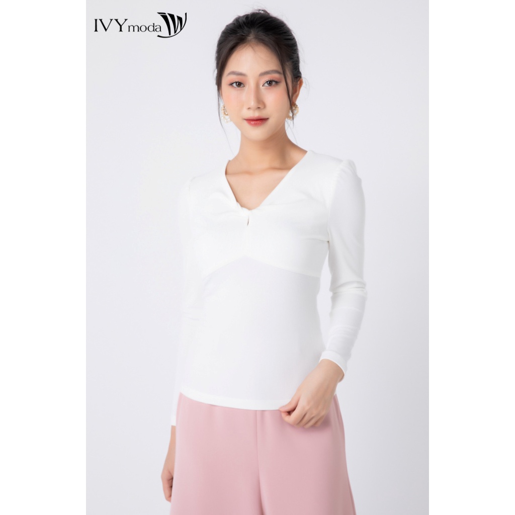 Áo thun gân nữ xoắn ngực IVY moda MS 58M6870