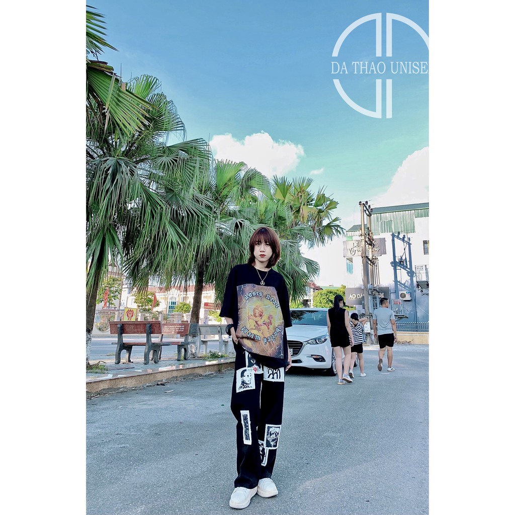 Quần Jeans ống rộng vá phong cách retro, quần dành cho nam nữ | BigBuy360 - bigbuy360.vn